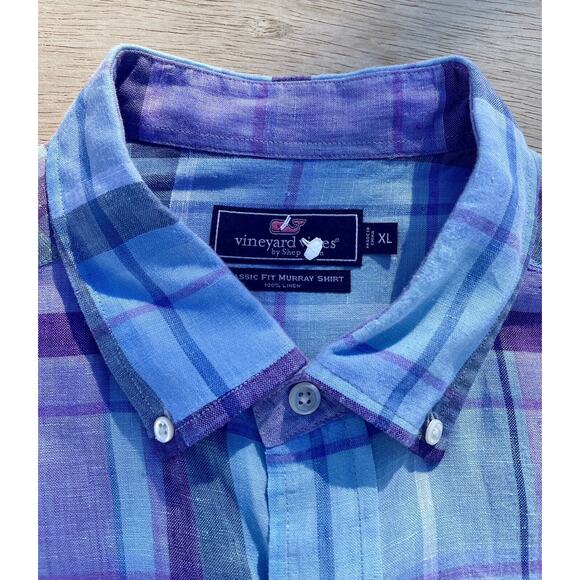 Vineyard Vines Shirt Linen Classic Fit Murray Button Down Men's Pink Blue Sz. XL - Picture 4 of 6